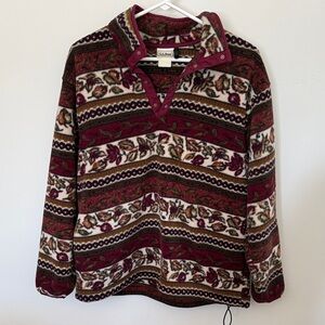 Vintage L.L. Bean Fall Leaves Fleece Snap Pullover large
